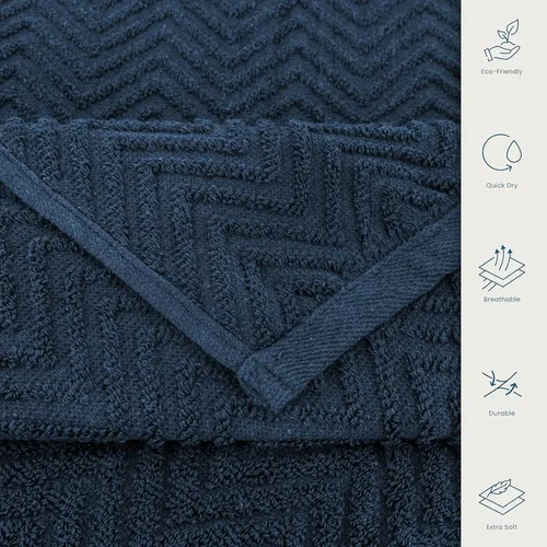 Vista 5 de CASA COPENHAGEN Juego de toallas texturizadas onduladas de 6 piezas - Azul marino, 550 g/m², 2 toallas de baño, 2 toallas de mano, 2 toallitas