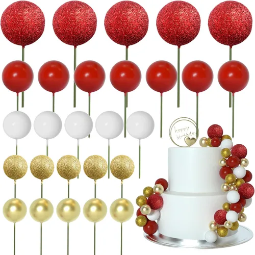 Vista 10 de ASTARON 50 piezas de palos para adornos de pastel con bolas, globos mini para suministros de decoración, bolas de espuma para pasteles para baby
