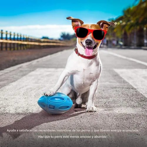 Vista 2 de EASTBLUE Juguetes para perros con sonido para masticadores agresivos: Bola de goma para cachorros con chirriador, juguete para mascotas casi