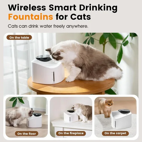 Vista 6 de Fuente de agua inalámbrica para gatos con monitoreo inteligente de aplicaciones, sin BPA, garantiza la seguridad, fuente de agua para mascotas de 84