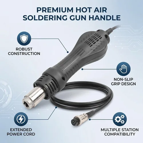 Vista 5 de Mango de soldadura de aire caliente, mango de repuesto de agarre antideslizante premium para estaciones de retrabajo 858 858D 8858 8586 878 BGA