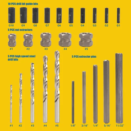 Vista 2 de Extractor de pernos rotos, juego de extractores de brocas de 25 piezas, guías de brocas fáciles de quitar, kit de extractor de taladro para quitar