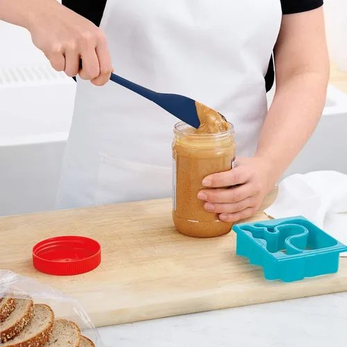 Vista 2 de Tovolo Espátula de silicona para tarros de mango largo, herramienta de raspado de goma para mezcladoras de tarros de mermelada de mantequilla