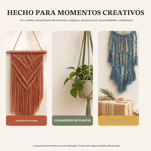 Vista 6 de Cuerda de macramé de 0.079 in x 220 yardas (656 pies), cuerda de algodón natural para colgar en la pared, ganchos de plantas, manualidades Verde