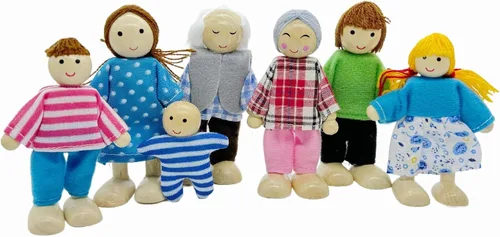 Vista 9 de HYSTYLE Paquete de 7 Figuras de Madera para Casa de Muñecas Familia Muñecos Familiares Figuras de Juego de Simulación, Juego de Rol Familiar Juego