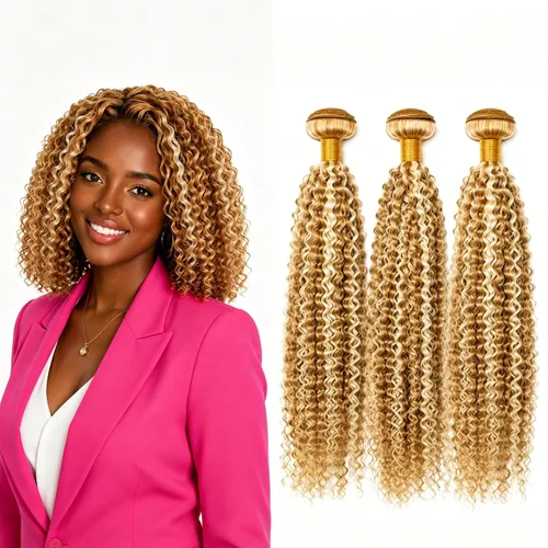 Vista 181 de P4613 Cabello humano rizado onda profunda marrón y paquetes mixtos 8 10 12 P4613 Ombre Marrón-Rubio-DP