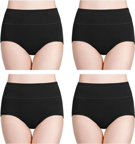 Vista 18 de wirarpa Ropa interior de algodón para mujer, de cintura alta, cobertura completa, paquete de 4 unidades (talla regular y grande)