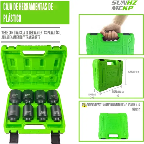 Vista 6 de SUNHZMCKP - Juego de llaves de impacto de 6 puntos de 1/2 pulgada, juego de 8 piezas de llaves de impacto de tuerca de eje SAE estándar SAE, Cr-Mo
