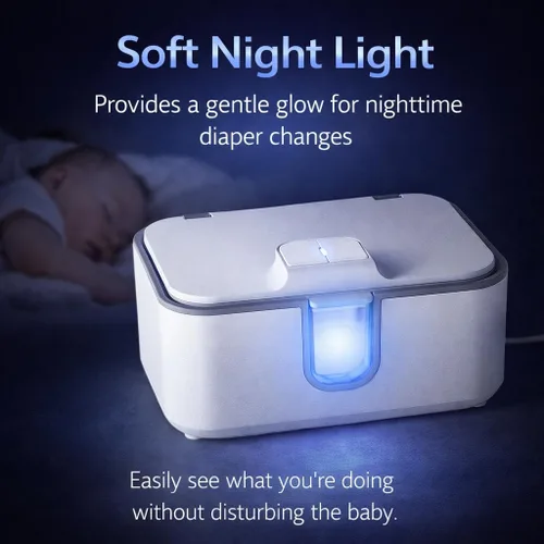 Vista 7 de Calentador de toallitas húmedas, calentador de toallitas para bebés y dispensador de toallitas húmedas para bebés, gran capacidad con luz nocturna