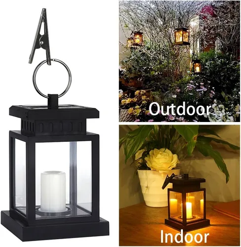 Vista 2 de Farol colgante solar LED alimentado por energía solar, impermeable, para exteriores, decoración de velas decorativas para jardín, patio, paisaje