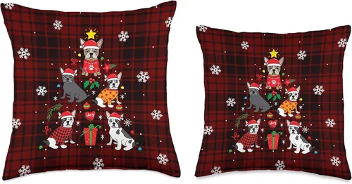 Vista 3 de Bulldog francés regalo lindo Navidad Bulldog francés adorno de Navidad árbol perro divertido regalo manta almohada 16x16, multicolor