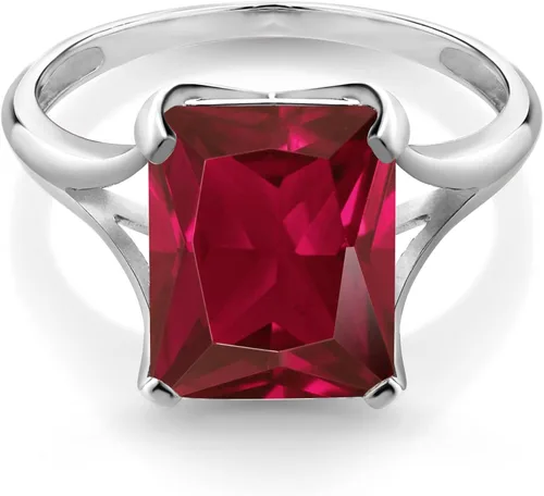 Vista 2 de Gem Stone King 14K White Gold Red Created Ruby Womens Solitaire Engagement Ring 380 Ct Emerald Cut Available 56789