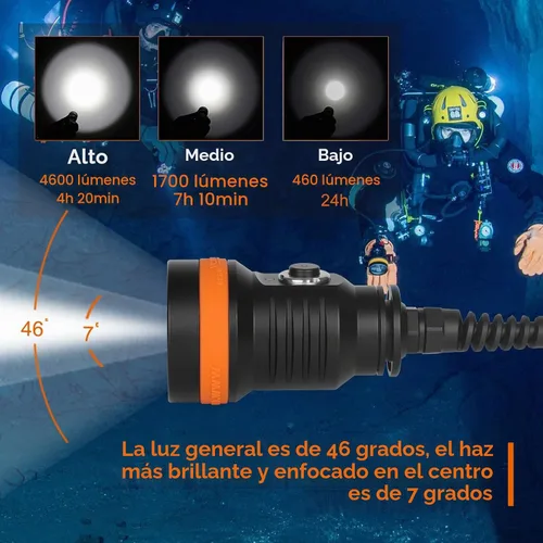 Vista 2 de ORCATORCH D630 V2.0 4600 lúmenes Primary Canister Luz de buceo