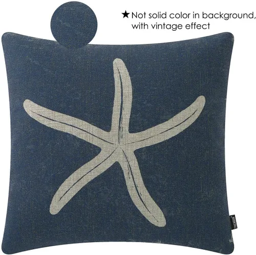 Vista 2 de TRENDIN PL732TR - Funda de almohada cuadrada de lino con estrellas de mar de 18 x 18 pulgadas, decoración costera retro, para sofá o cama