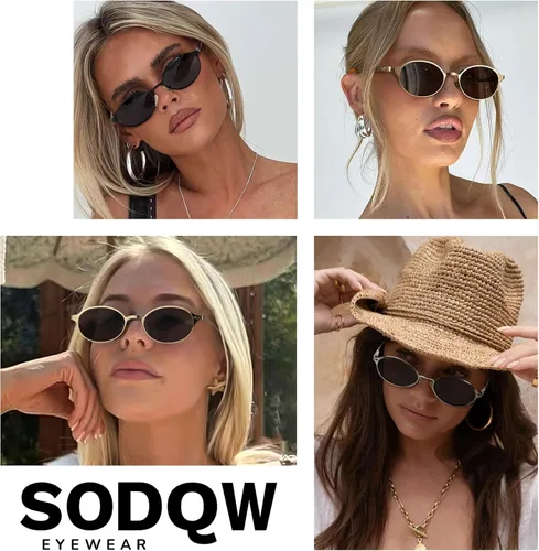 Vista 6 de Lentes de sol ovalados de moda para mujer, marco dorado pequeño, diseño de moda, con protección UV400