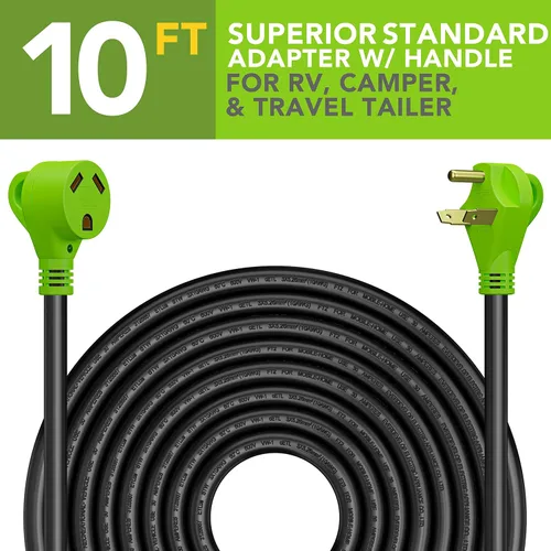 Vista 2 de Cable de extensión de alimentación RV de 10 pies con indicador de alimentación LED, enchufe estándar de 30 amperios macho a hembra