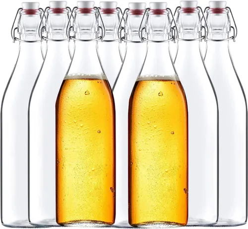 Vista 8 de Paquete de 12 botellas de vidrio con tapa abatible de 4 onzas con tapas herméticas, botellas de vidrio con tapa abatible para elaboración casera
