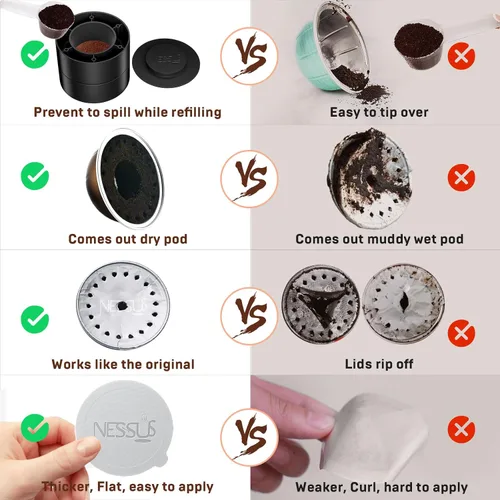 Vista 5 de Kit Reutilizable Nessus para Cápsulas Nespresso Vertuo, Reutiliza Cápsulas de Café Antiguas para Nespresso Vertuo: 100 Piezas de Tapa de Aluminio