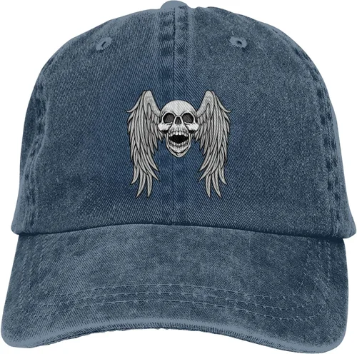 Vista 9 de Sombrero de vaquero de moda para hombre y mujer, ajustable para cuatro estaciones, gorra de béisbol del infierno con ángel, azul marino, Azul marino