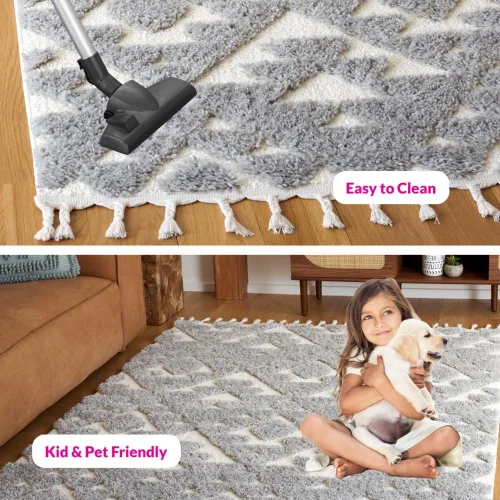 Vista 67 de SAFAVIEH Alfombra marroquí con borlas, 2 x 3 pies, marfil y marrón, no desprende pelusa y fácil de limpiar, textura alta y baja, ideal