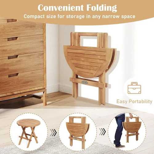 Vista 5 de RELAX4LIFE Mesa auxiliar plegable para exteriores, juego de 2 mesas auxiliares de madera de teca, mesa redonda de café bistró con mesa de listones