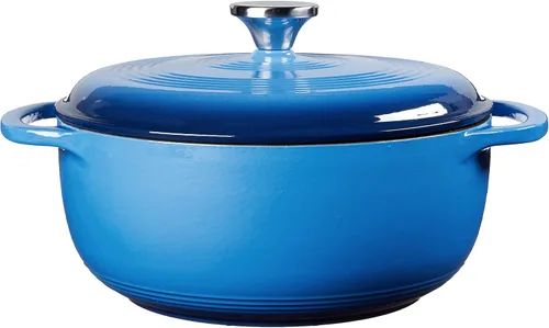 Vista 2 de Lodge Horno holandés de hierro fundido esmaltado de 4.5 cuartos de galón con tapa, asas dobles, apto para horno hasta 500° F o en la estufa, uso