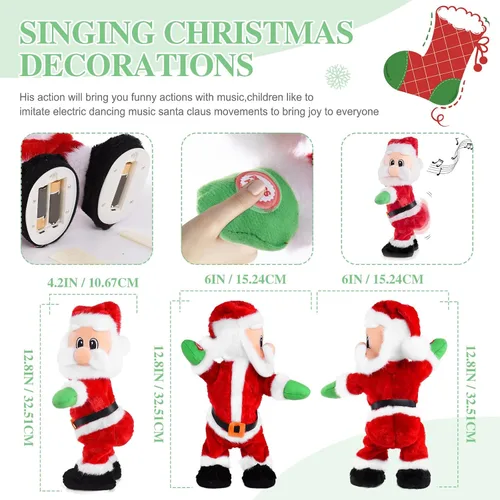 Vista 6 de Gfilay Twerking Santa - Juguete de peluche animado de Navidad bailarín para adultos y niños, divertido Papá Noel cantante, ideal para intercambio