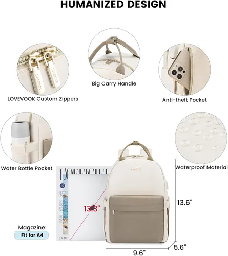 Vista 4 de LOVEVOOK Mini mochila para mujer, mochila pequeña, bonita mochila a la moda, Caqui y beige, Moda