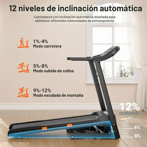 Vista 3 de THERUN Cinta de correr inclinada, 0-12% de inclinación automática para correr y caminar, capacidad de peso de 300 libras, cinturón ancho, 3.0 HP