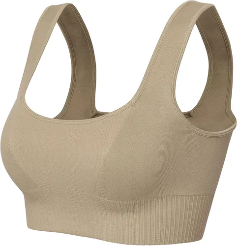 Vista 5 de ODODOS Sujetador deportivo sin costuras con cuello cuadrado para mujer, camiseta sin mangas acanalada, casual, espalda baja