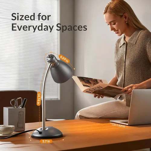 Vista 2 de LEPOWER Lámpara de escritorio de metal, luz de lectura ajustable de cuello Negro arena