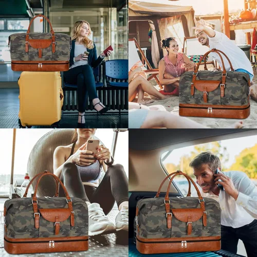 Vista 7 de IBFUN Bolsas de viaje de fin de semana para mujer, bolsa grande de fin de semana con compartimento impermeable para zapatos, bolsa de aseo