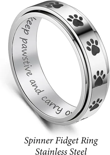 Vista 23 de LYTTMAB Keep Pawstive - Anillo de ansiedad para mujer, anillo giratorio con estampado de pata de perro y gato, anillo para ansiedad para mujer