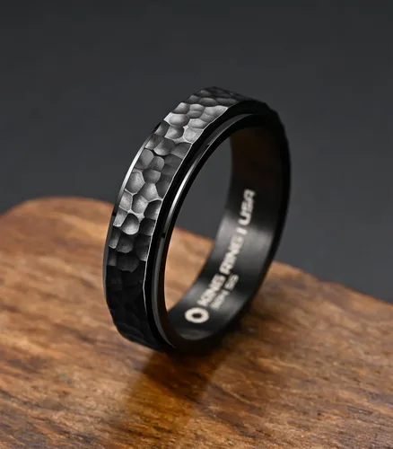 Vista 2 de King Ring 6mm Hammered Spinner Ring – Fidget Ring for Men & Women – Designed in USA