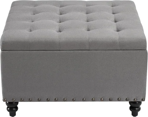 Vista 7 de HUIMO Otomana cuadrada de almacenamiento, mesa de centro otomana con almacenamiento para sala de estar (gris)