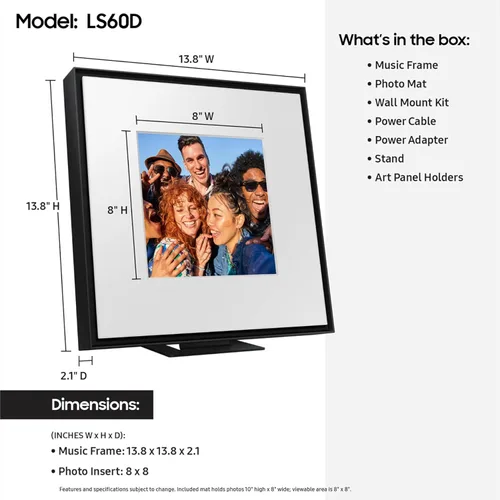 Vista 2 de Samsung LS60D Music Frame Altavoz inteligente con audio Dolby Atmos, Q-Symphony, diseño personalizable, sonido de amplio rango, transmisión