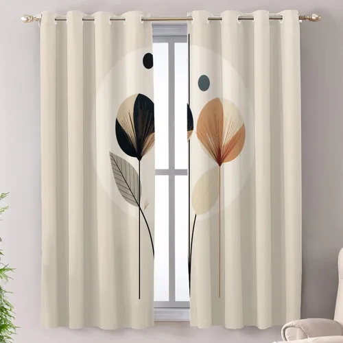 Vista 105 de Shrahala Floral Abstract Design Blackout Curtain Tiers, Minimalist Flower Illustration Kitchen Valance Light Blocking Tier Drapes with Rod Pocket, 2