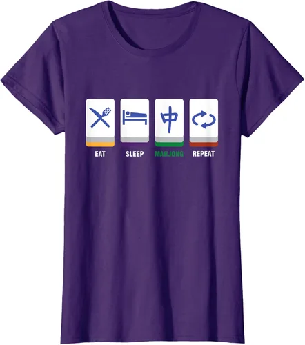 Vista 7 de Camiseta Mahjong Lover Eat Sleep Mahjong Tiles, Negro, S