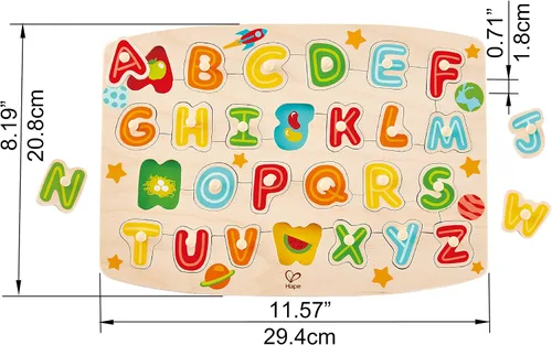 Vista 4 de Hape Juego de rompecabezas de clavijas del alfabeto, multicolor, 5 x 2 pulgadas