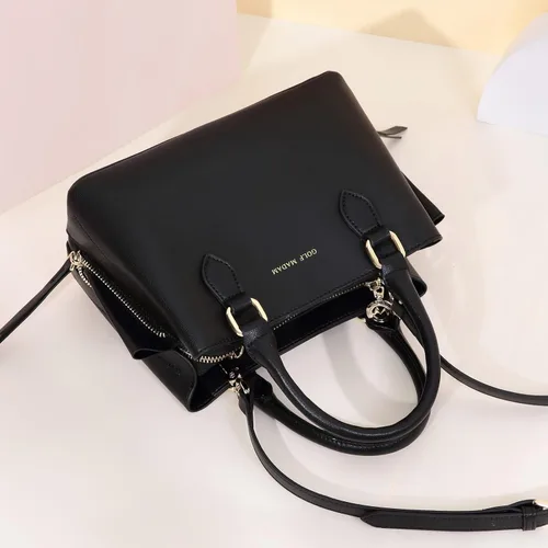 Vista 6 de Bolso de mano con asa superior con costuras de cuero para mujer, bolso cruzado