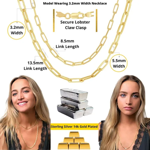 Vista 2 de Beaux Bijoux Collares de cadena de clip para mujer, plata de ley chapada en oro de 14 quilates, collares de capas de moda para mujer, elige ancho
