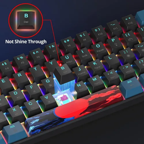 Vista 5 de Protable - Teclado mecánico 60% para juegos, mini compacto retroiluminado de 61 teclas, teclado de oficina con cable con interruptor rojo