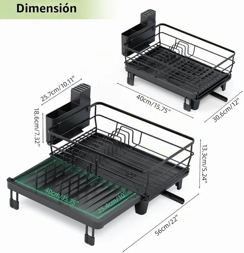 Vista 7 de TOOLF Escurridor extensible para encimera de cocina, color negro