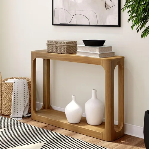 Vista 8 de Plank+Beam Forma Mesa Consola, 46 Pulgadas, Mesa de Sofá de Madera Sólida, Mesa de Entrada para Pasillo, Mesa Estrecha Detrás del Sofá, Mesas