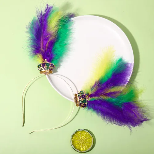 Vista 24 de YAHPERN Diademas de Mardi Gras para mujer, máscara de flor de lis, diadema de plumas de carnaval, accesorios para el cabello, regalos