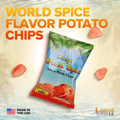 Vista 5 de Limyé Papas fritas, sabor a especias mundiales, certificado Kosher, sin alérgenos, sin OMG, sin gluten, papas fritas veganas, 3 onzas (4P)