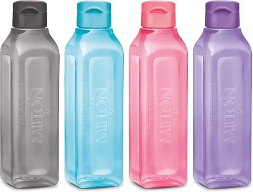 Vista 8 de MILTON Botella de agua deportiva cuadrada para jugos, 4 unidades, 17 onzas, ideal para jugos, batidos de leche, de plástico, botella de bebida