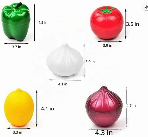 Vista 3 de OUKEYI Juego de 5 recipientes para frutas, almacenamiento de cebollas, almacenamiento de verduras, cebolla, limón, pimiento verde, tomate