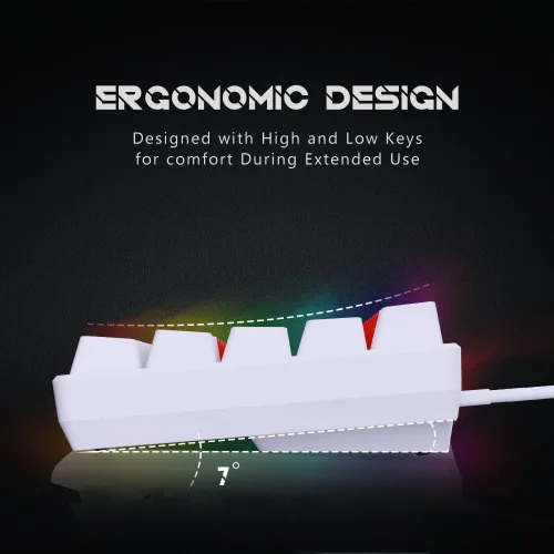 Vista 5 de abucow Teclado mecánico con cable 60% - Diseño compacto de 68 teclas, anti-fantasma completo, interruptor marrón intercambiable, teclas blancas
