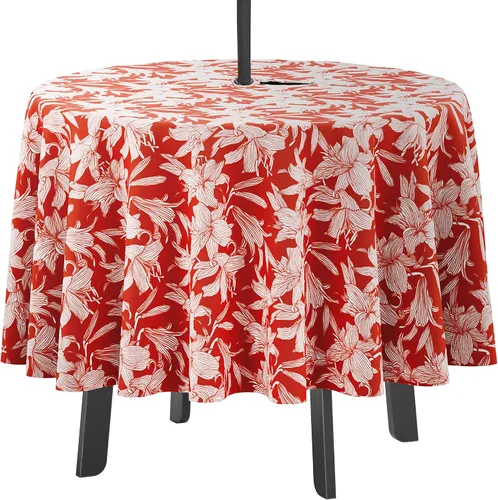 Vista 32 de Mantel redondo para interior/exterior de 58 pulgadas, mantel redondo impermeable para patio, manteles para mesa circular de primavera/verano